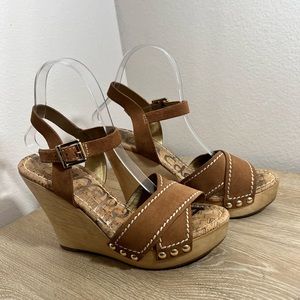 Sam Edelman Cairo Saddle Suede Wood Wedge Sandals size 8.5